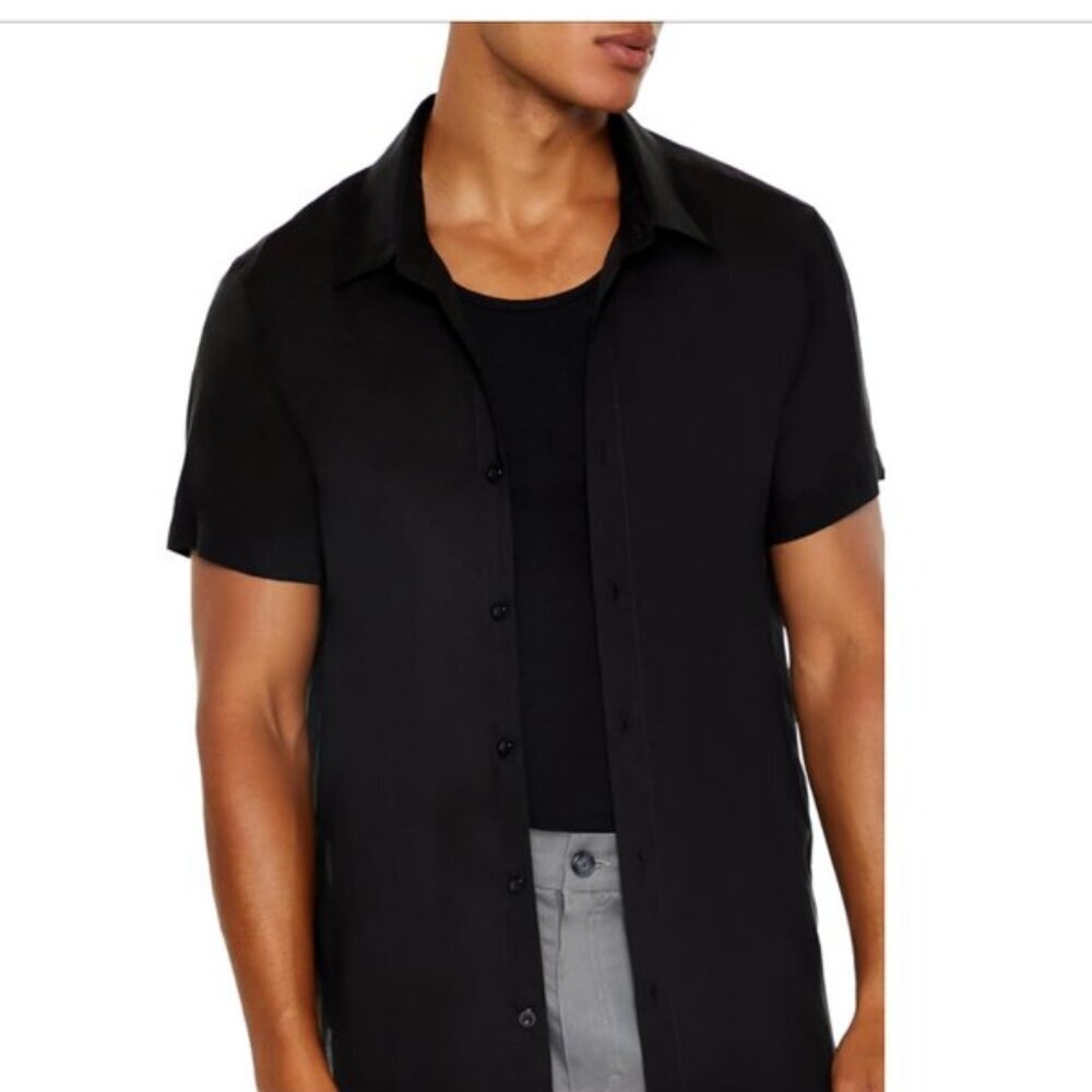 Forever 21 Men’s Black Dolphin Hem Short Sleeve Button-Up Shirt XXL